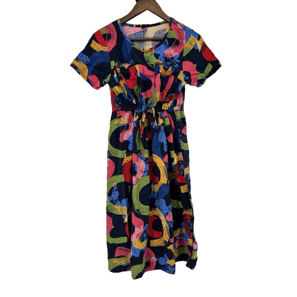 Colorful Abstract Printed Mini Dress Elastic M Boho Artsy lightweight multicolor